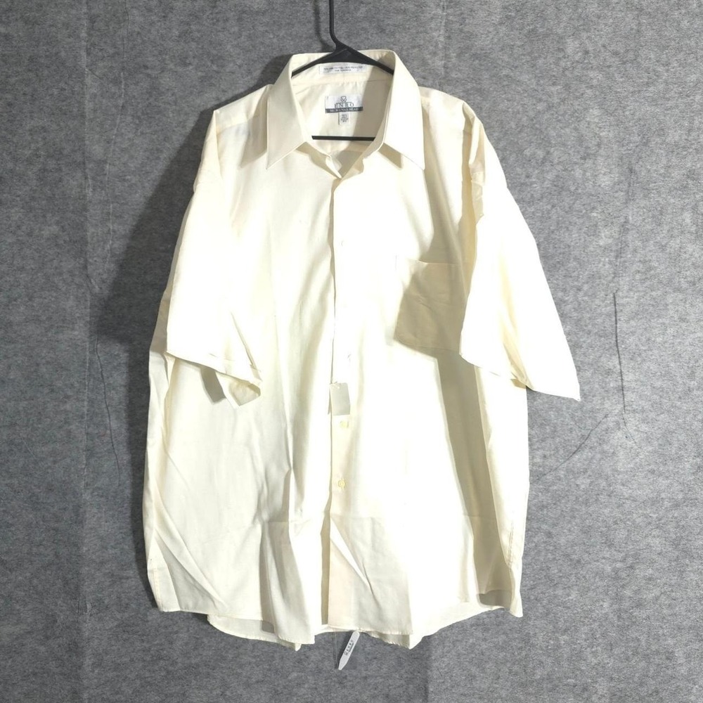 ENRO Mens Micro Nailhead Short Sleeve Dress Shirt BIG 18.5 Ivory NWT Button Up